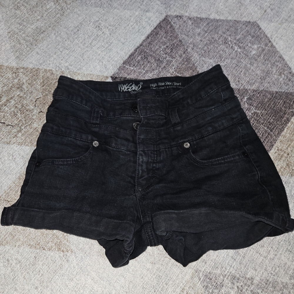 Black, High Rise Jean Shorts